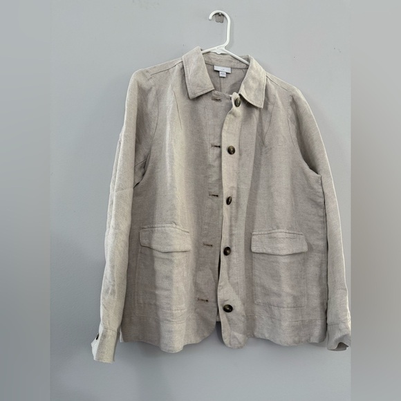 NWT J. Jill Flax Flannel Shacket Button down Shirt Beige Tan Size M Comfy Linen - Picture 3 of 11